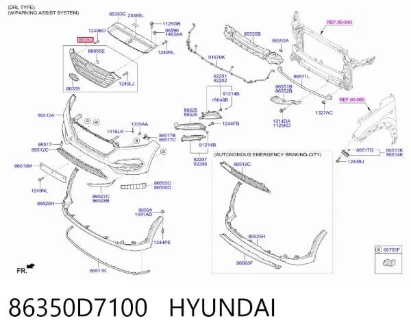 Решетка радиатора 86350D7100 Hyundai/Kia