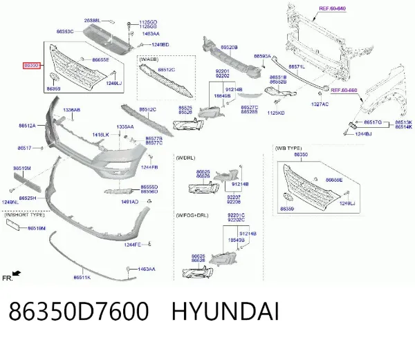 Решетка радиатора 86350D7600 Hyundai/Kia