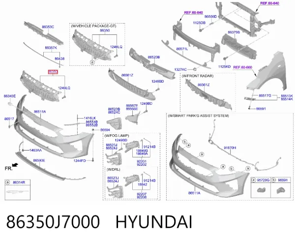 Решетка радиатора 86350J7000 Hyundai/Kia