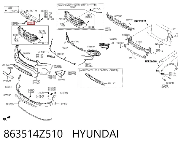 Решетка радиатора 863514Z510 Hyundai/Kia