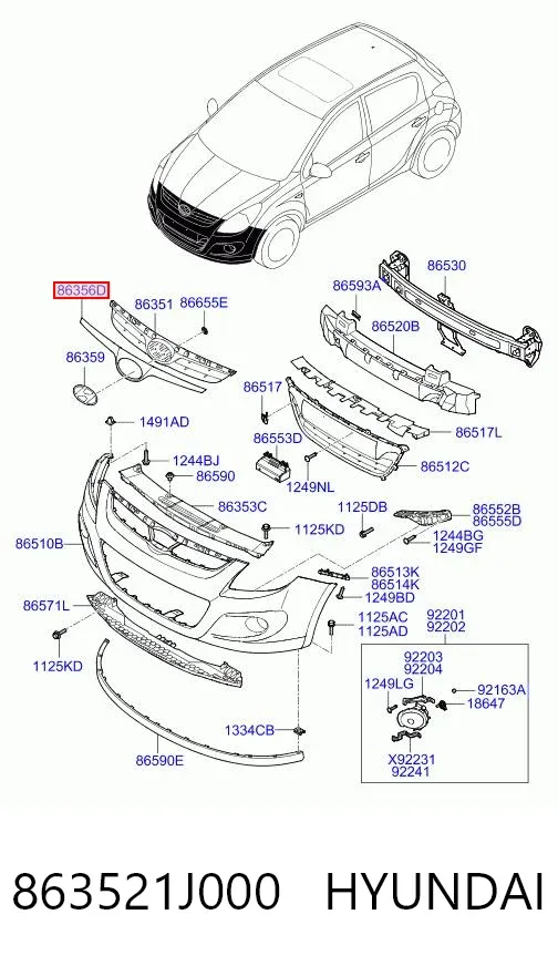 Накладка (рамка) решетки радиатора 863521J000 Hyundai/Kia