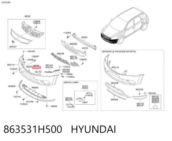 Кронштейн решетки радиатора 863531H500 Hyundai/Kia