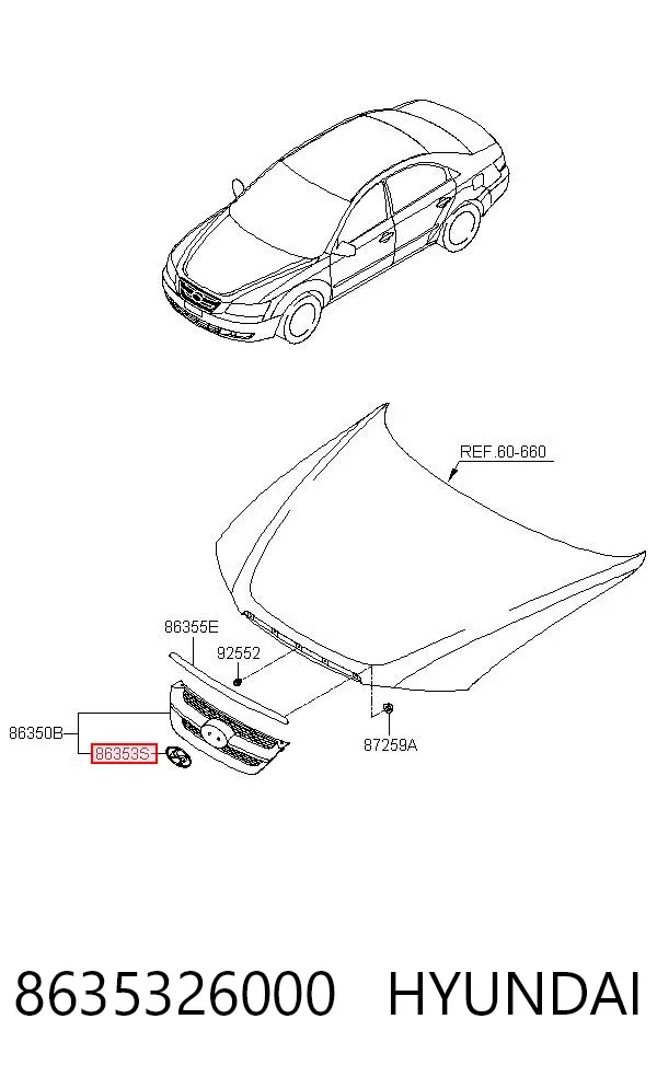 Эмблема решетки радиатора 8635326000 Hyundai/Kia