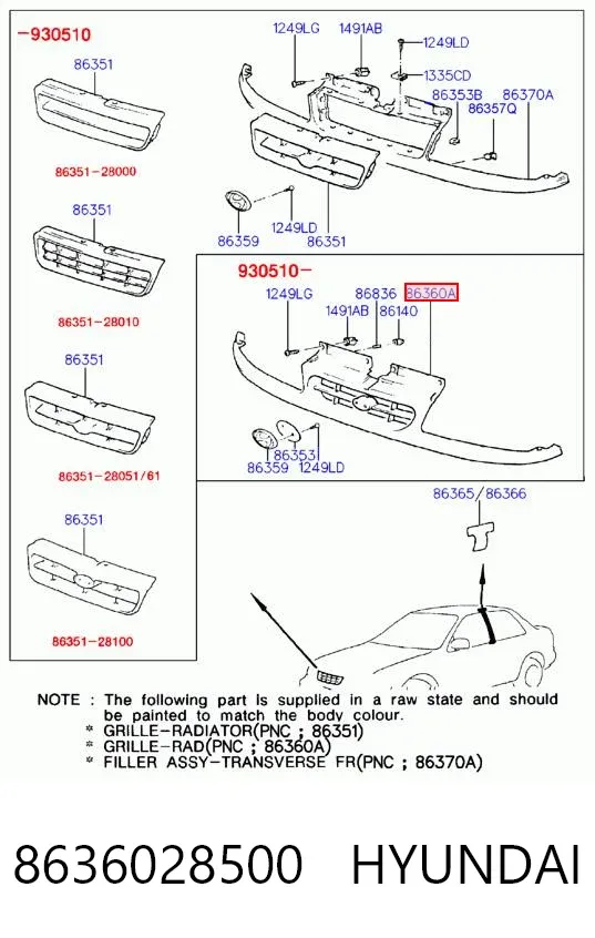 Решетка радиатора 8636028500 Hyundai/Kia