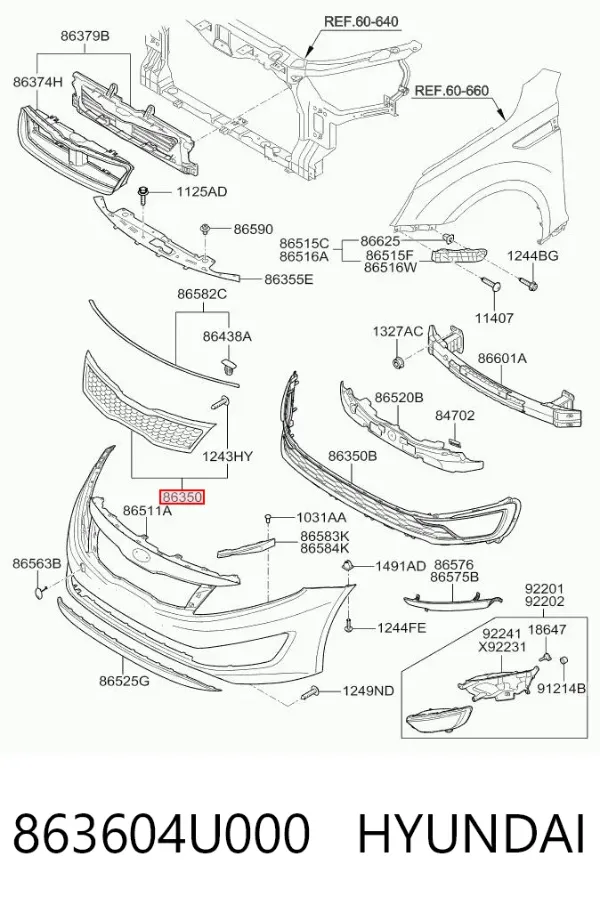 Решетка радиатора 863604U000 Hyundai/Kia