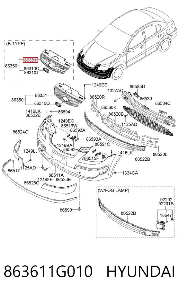 Решетка радиатора 863611G010 Hyundai/Kia