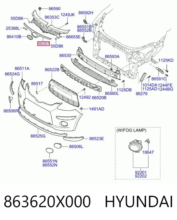 Молдинг решетки радиатора 863620X000 Hyundai/Kia