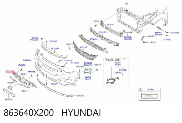 Молдинг решетки радиатора правый 863640X200 Hyundai/Kia