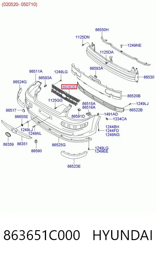 Решетка радиатора 863651C000 Hyundai/Kia