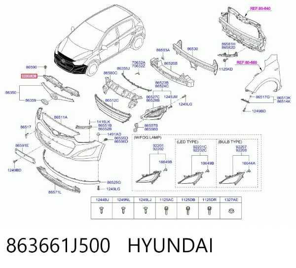 Накладка передней панели (суппорта радиатора) верхняя 863661J500 Hyundai/Kia