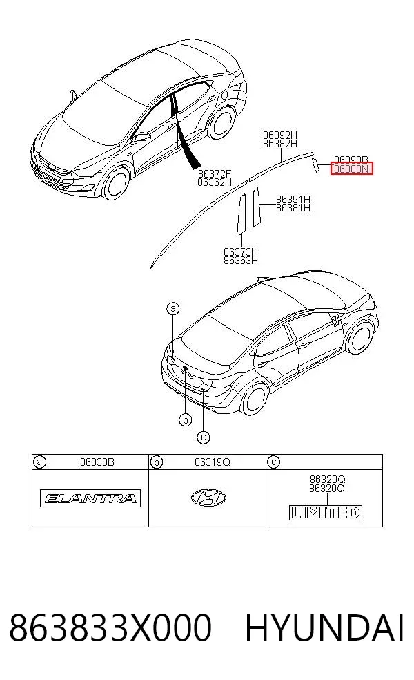 Накладка двери задней левой вертикальная 863833X000 Hyundai/Kia