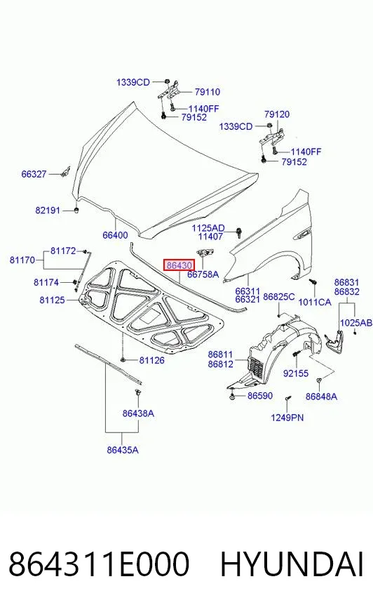 Шумоизоляция капота 864311E000 Hyundai/Kia
