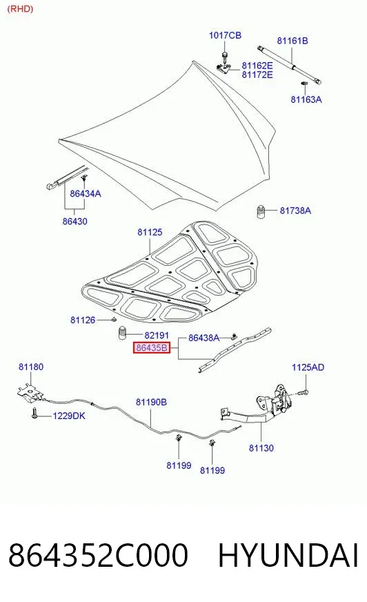 Шумоизоляция капота 864352C000 Hyundai/Kia