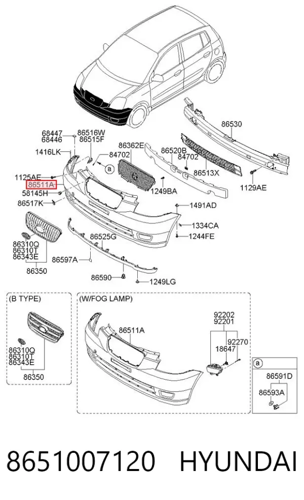 Передний бампер 8651007120 Hyundai/Kia