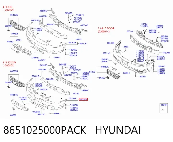 Передний бампер 8651025000PACK Hyundai/Kia