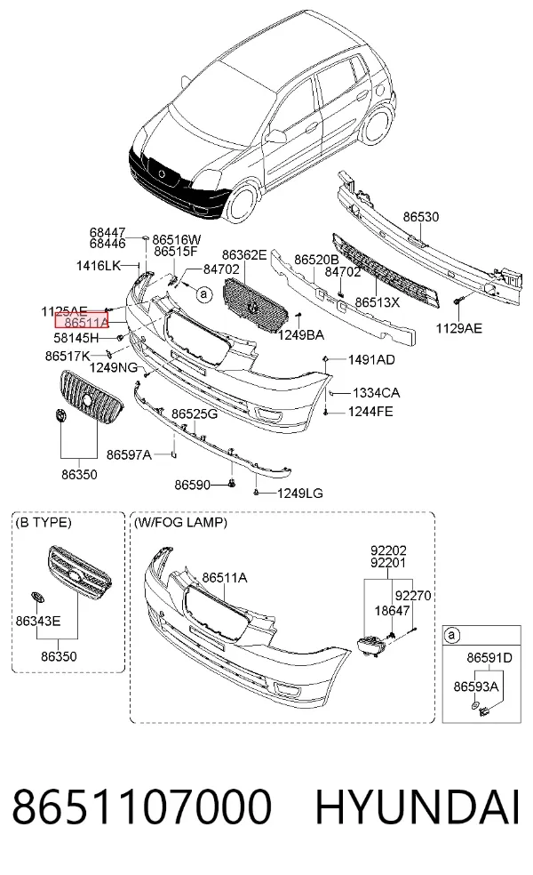 Передний бампер 8651107000 Hyundai/Kia