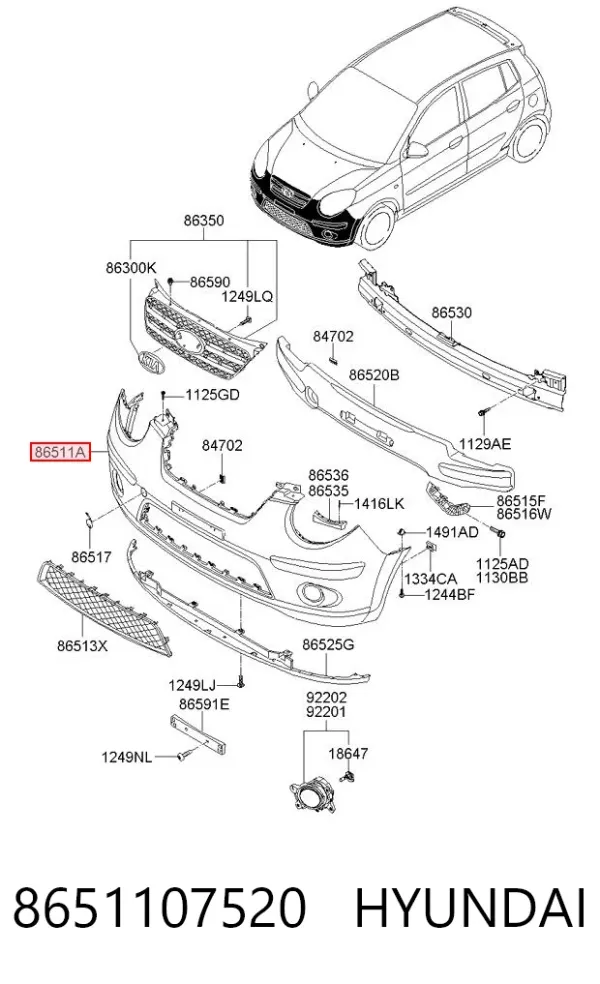 Передний бампер 8651107520 Hyundai/Kia