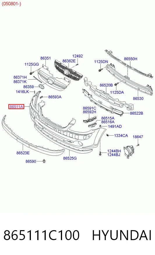 Передний бампер 865111C100 Hyundai/Kia