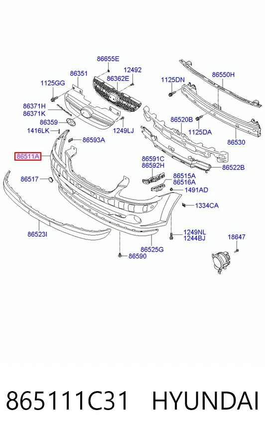 Передний бампер 865111C31 Hyundai/Kia