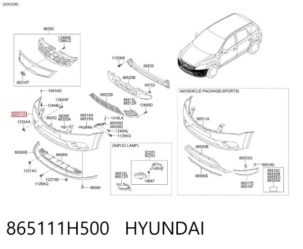 Передний бампер 865111H500 Hyundai/Kia
