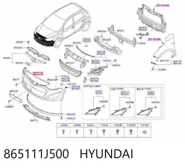 Передний бампер 865111J500 Hyundai/Kia