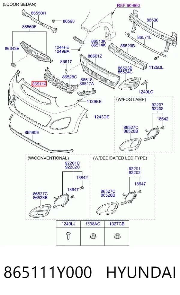 Передний бампер 865111Y000 Hyundai/Kia
