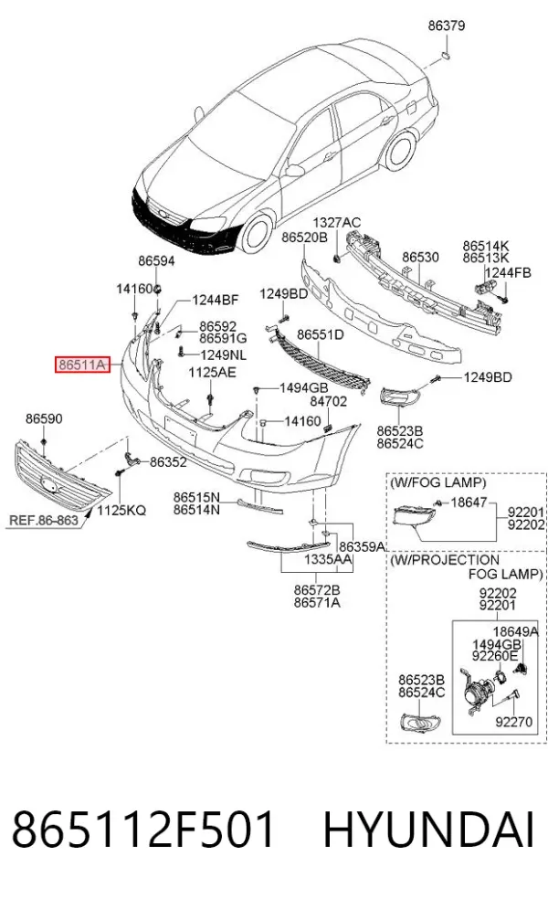 Передний бампер 865112F501 Hyundai/Kia