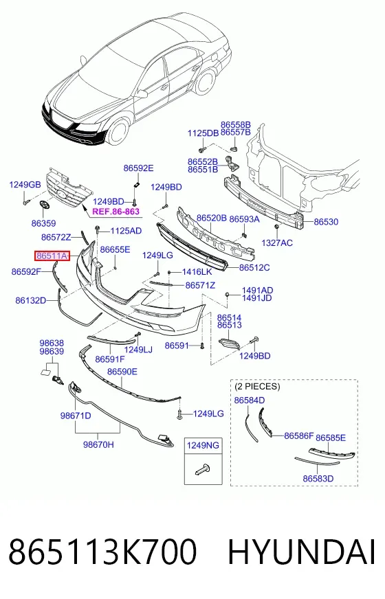 Передний бампер 865113K700 Hyundai/Kia