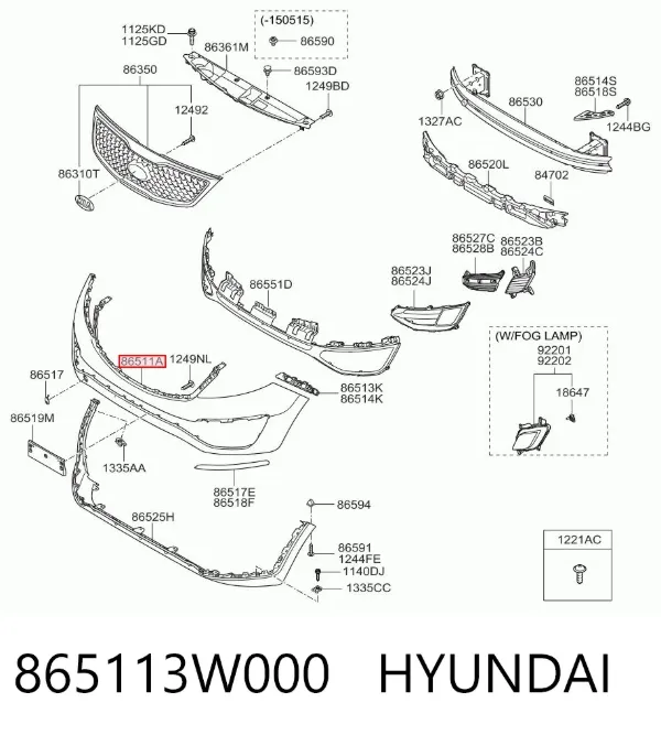 Передний бампер 865113W000 Hyundai/Kia