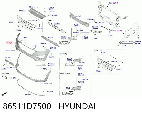 Передний бампер 86511D7500 Hyundai/Kia