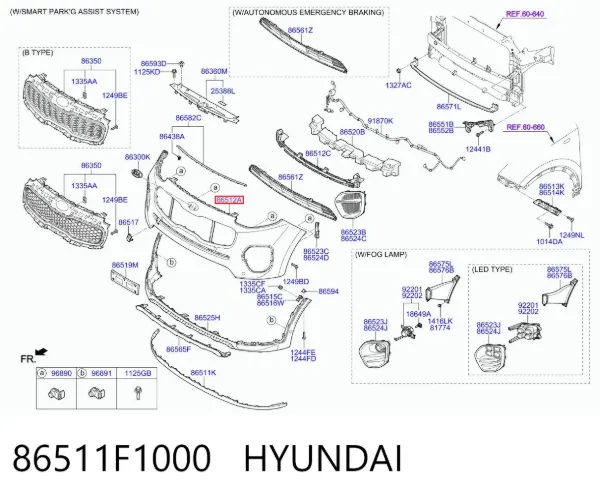 Передний бампер 86511F1000 Hyundai/Kia