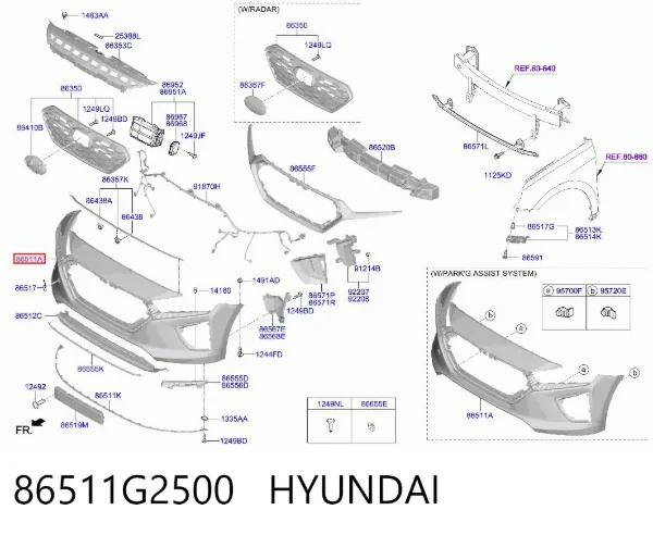 Передний бампер 86511G2500 Hyundai/Kia