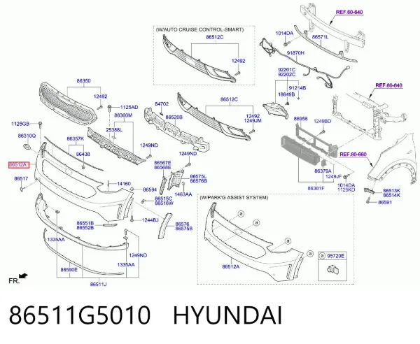 Бампер передний, верхняя часть 86511G5010 Hyundai/Kia