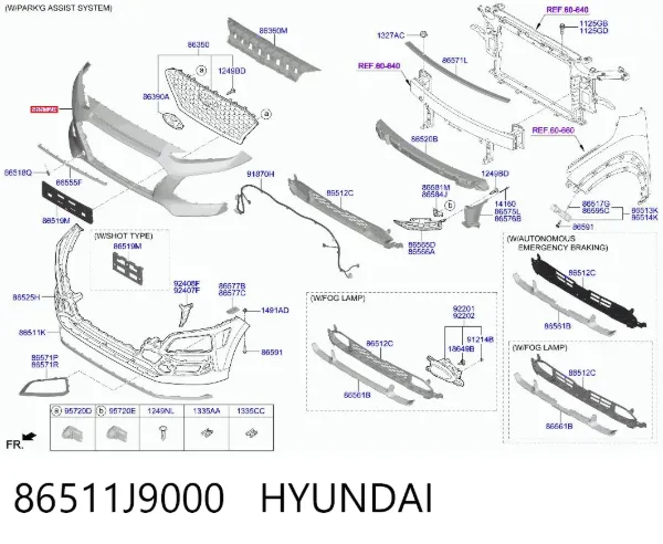 Бампер передний, верхняя часть 86511J9000 Hyundai/Kia