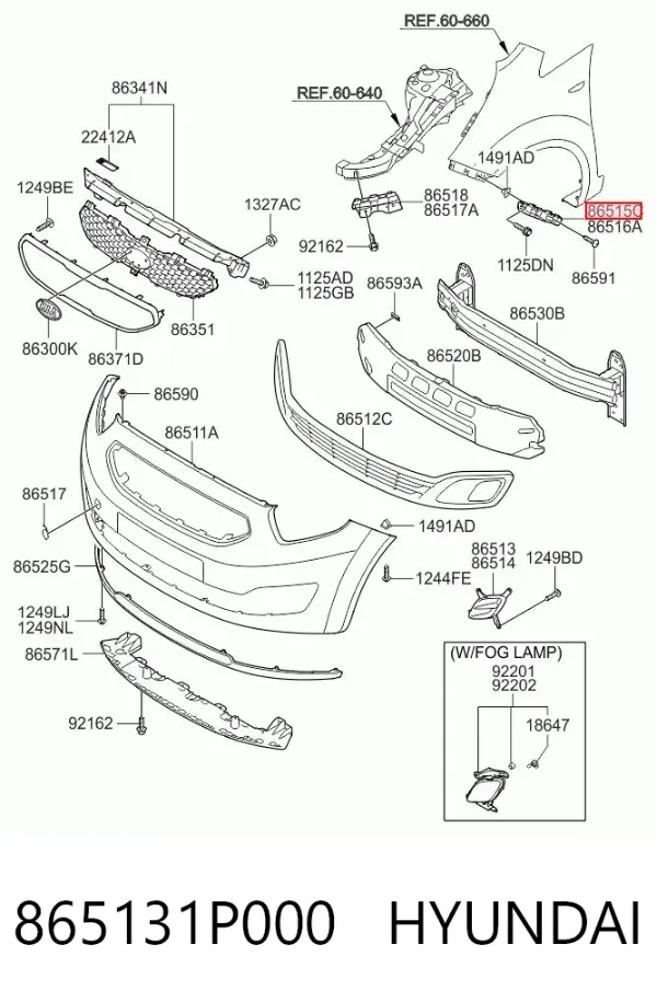 Кронштейн бампера переднего левый 865131P000 Hyundai/Kia