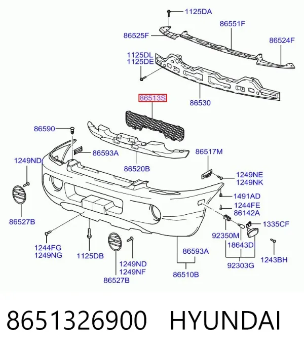 Решетка бампера переднего 8651326900 Hyundai/Kia