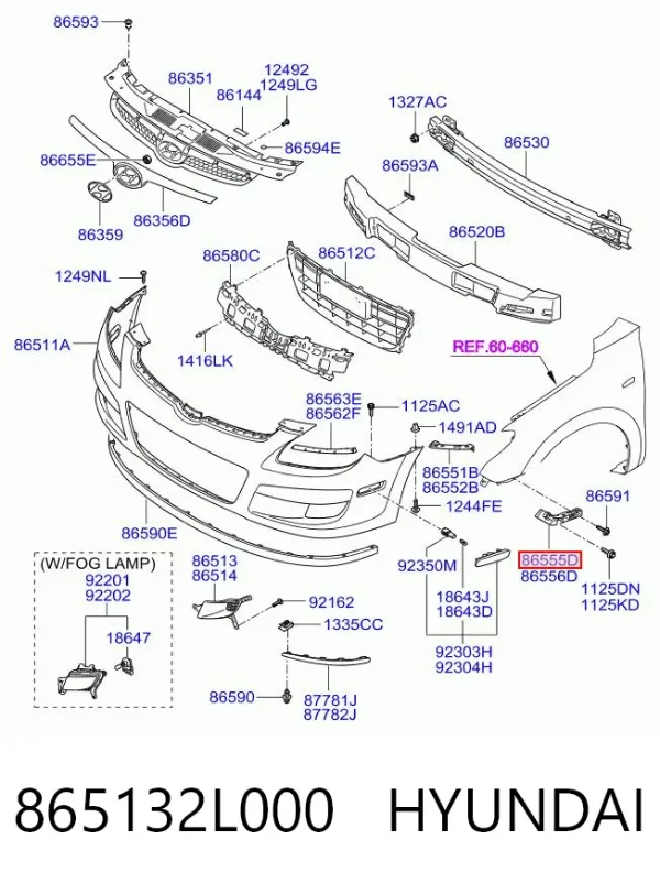 Направляющая переднего бампера левая 865132L000 Hyundai/Kia