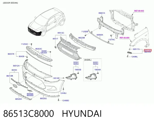 Кронштейн бампера переднего левый 86513C8000 Hyundai/Kia