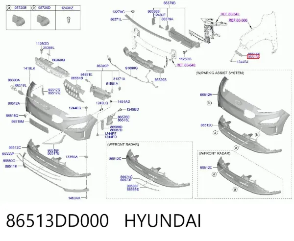 Кронштейн бампера переднего левый 86513DD000 Hyundai/Kia