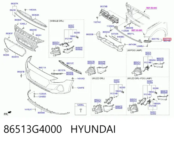 Кронштейн бампера переднего левый 86513G4000 Hyundai/Kia