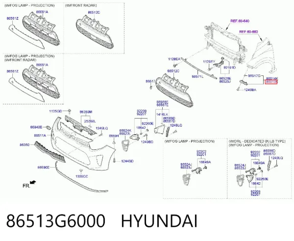 Кронштейн бампера переднего левый 86513G6000 Hyundai/Kia