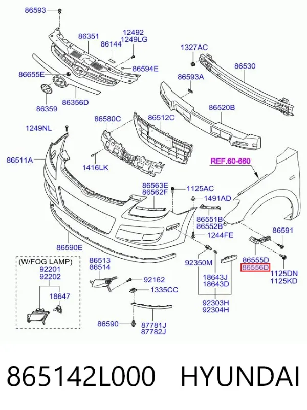 Направляющая переднего бампера правая 865142L000 Hyundai/Kia