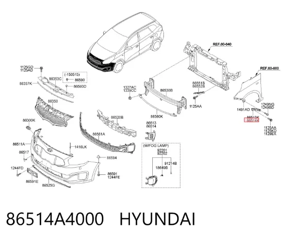 Кронштейн бампера переднего правый 86514A4000 Hyundai/Kia