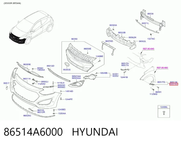 Кронштейн бампера переднего внешний правый 86514A6000 Hyundai/Kia