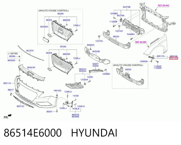 Кронштейн бампера переднего правый 86514E6000 Hyundai/Kia