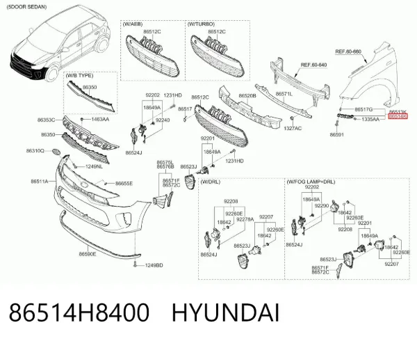 Кронштейн бампера переднего правый 86514H8400 Hyundai/Kia