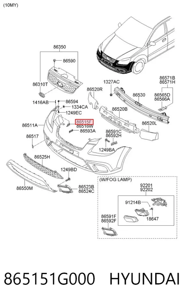 Кронштейн бампера переднего левый 865151G000 Hyundai/Kia