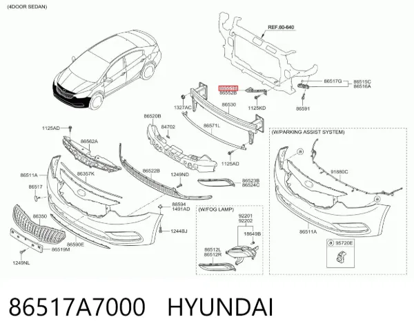 Кронштейн бампера переднего левый 86517A7000 Hyundai/Kia