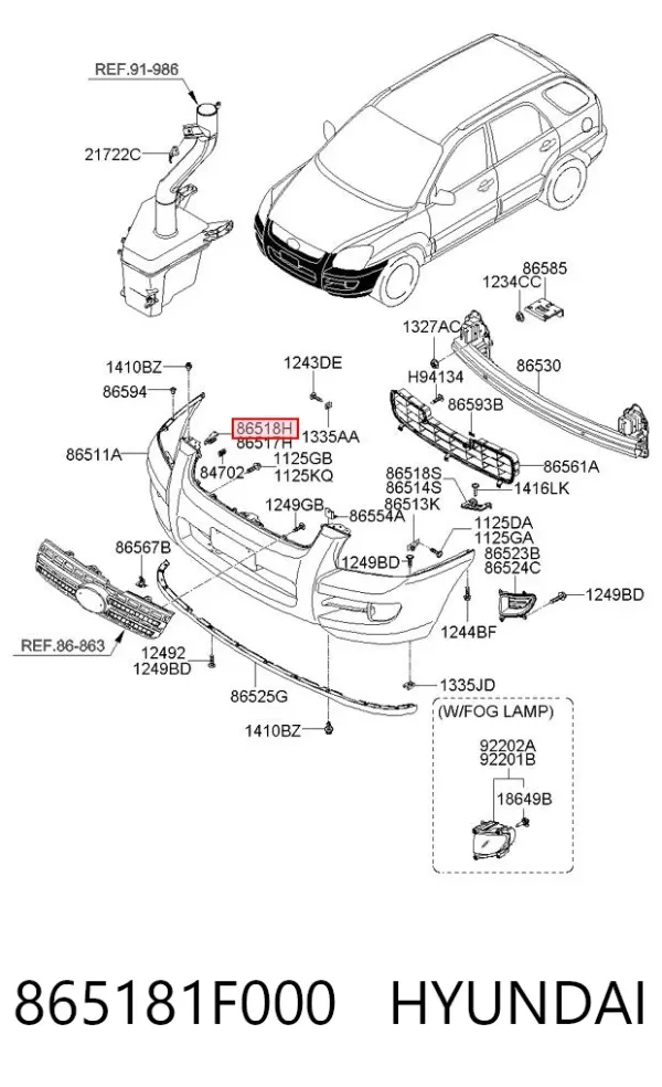 Кронштейн бампера переднего правый 865181F000 Hyundai/Kia