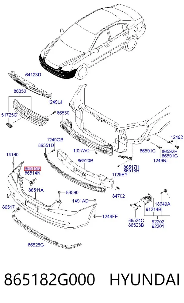 Кронштейн бампера переднего правый 865182G000 Hyundai/Kia